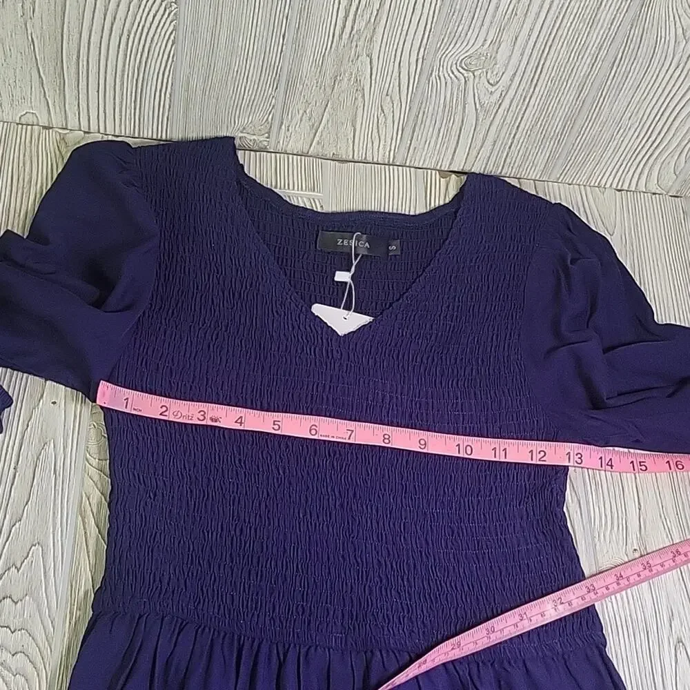 Zesica Navy Blue Long Sleeve Ruched Bodice Dress Womens Size Small NWT - Picture 10 of 12